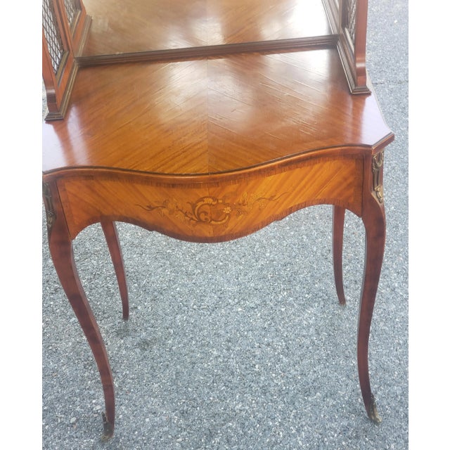 Louis XV Marquetry Mirrored and Galleried Bonheur Du Jour Ladies' Bureau Vanity For Sale - Image 11 of 13