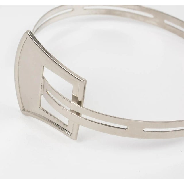 Metal Modernist Silvered Metal Rigid Collar Necklace with Belt Buckle Design For Sale - Image 7 of 8