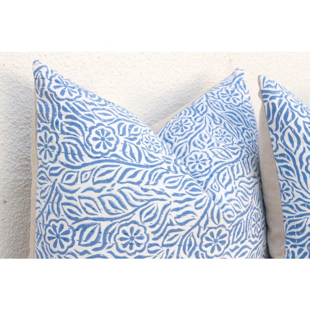 Jodhpur Garden, Blue & White Floral Block Print Pillows, Pair For Sale - Image 4 of 8