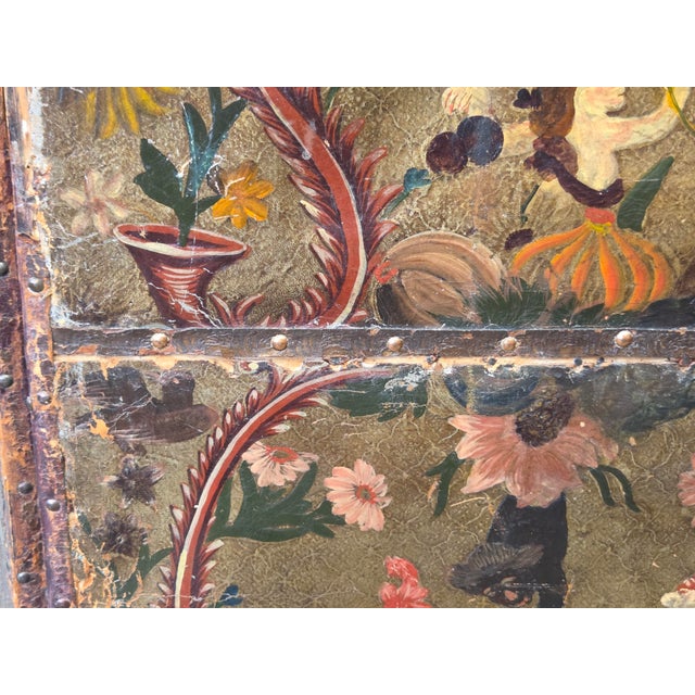 Antique 19th Century Painted Leather Folding Screen For Sale - Image 16 of 18