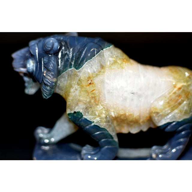 Large Gemstone Tiger Statue Agate With Crystal Geodes For Sale - Image 11 of 14