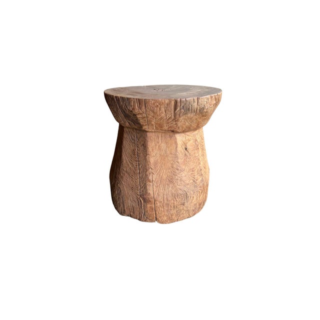 Contemporary 1970s Aged Javanese Teak Wood Side Table – Sculptural Organic Pedestal For Sale - Image 3 of 9