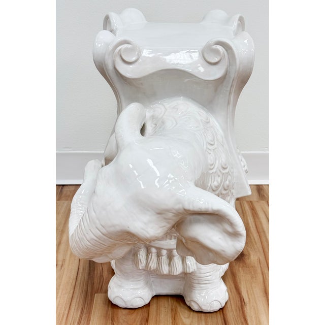 Ceramic Vintage Ivory Ceramic Elephant Table or Garden Stool For Sale - Image 7 of 10