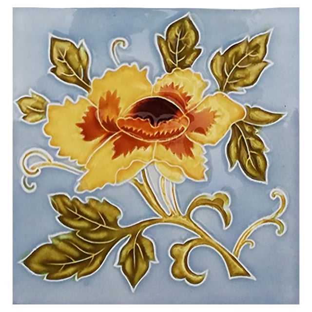 Art Nouveau Glazed Yellow Rose Tile from Belga, 1930s For Sale - Image 13 of 13
