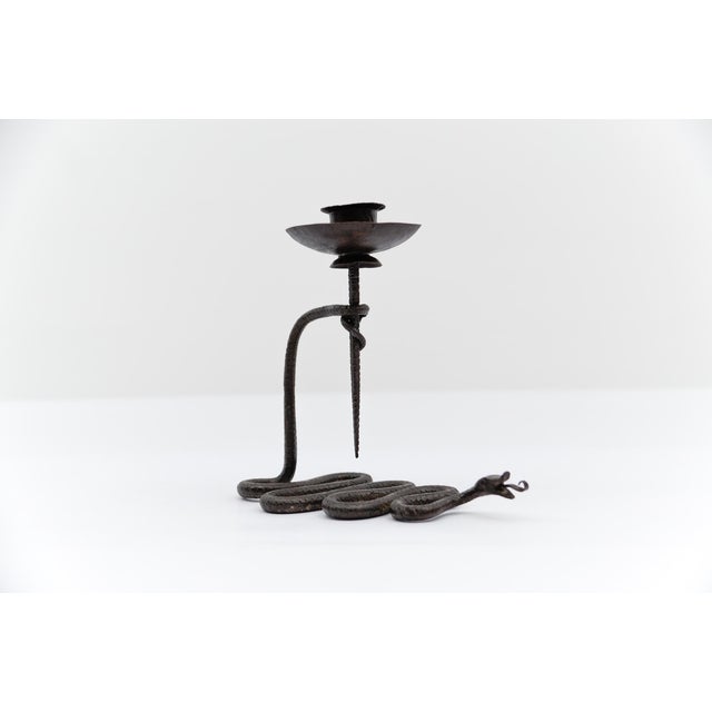 Hollywood Regency Hand-Forged Iron Snake Design Sculpture Candleholder, 1960s For Sale - Image 3 of 13