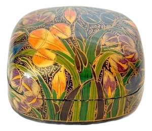 Late 20th Century Indian Lacquered Domed Box With Lilies