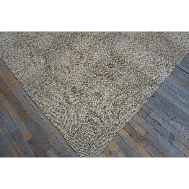 1940s Rustic Beige Antique Geometric Modern Moroccan Reed Square Woven Wool Rug For Sale - Image 10 of 10