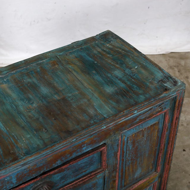 Indian Antique Indian Painted Teakwood Buffet Cabinet For Sale - Image 3 of 7