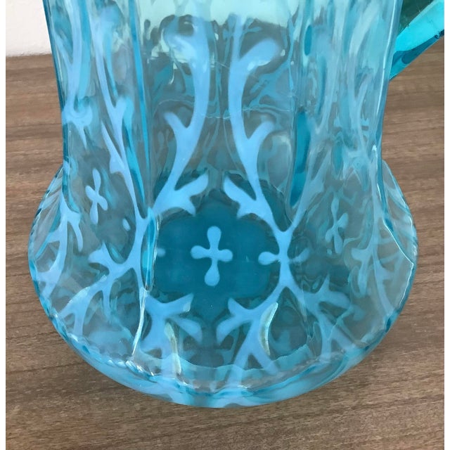 Vintage Northwood Blue Opalescent Glass Water Pitcher For Sale In Mobile - Image 6 of 6
