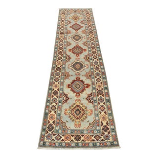 Kazak Runner 2’10” X 9’7” Blue Wool Hand-Knotted Oriental Rug For Sale