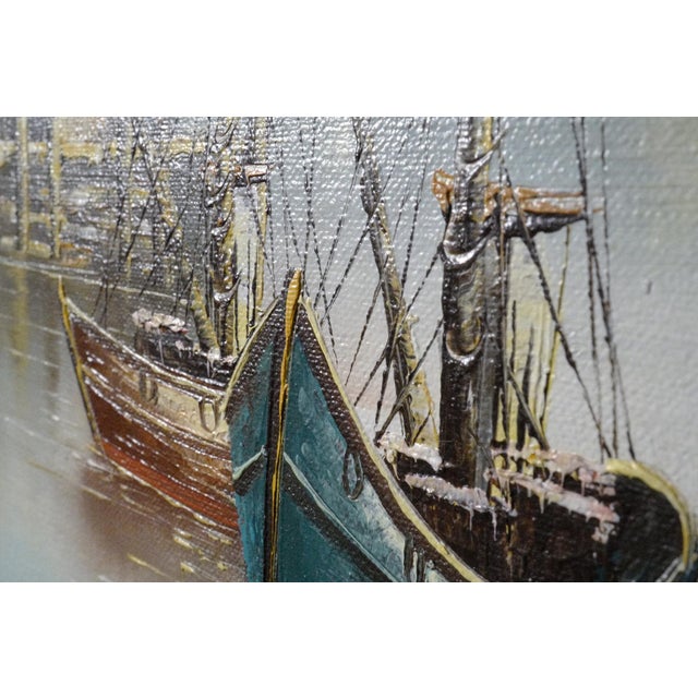 Vintage Signed L. Salcido Oil Painting Harbor Sailboats Framed Seascape For Sale - Image 4 of 5