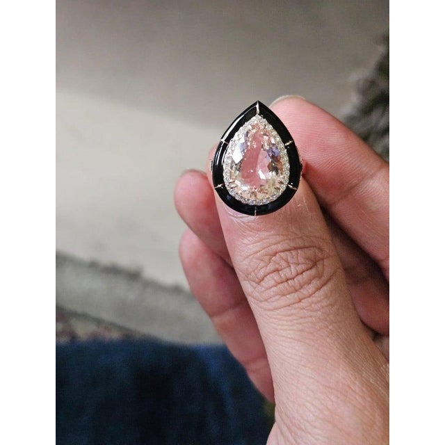 Set in 18k Rose Gold, Morganite, Black Enamel & Diamonds Engagement Ring, Us Size 6 For Sale - Image 10 of 10