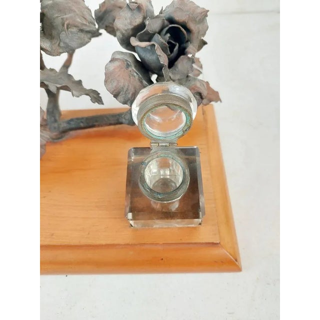 Inkwell Holder with Wrought Iron Rosette by Lode Van Boeckel, 1890s For Sale - Image 4 of 8