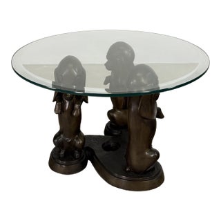 Late 20th Century Bronze Dachshund Table Base – Sculptural Dog Coffee Table or Side Table - 18"h For Sale