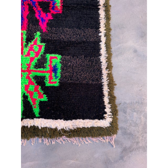 1990s Vintage Black Moroccan Cotton Rug For Sale - Image 5 of 9