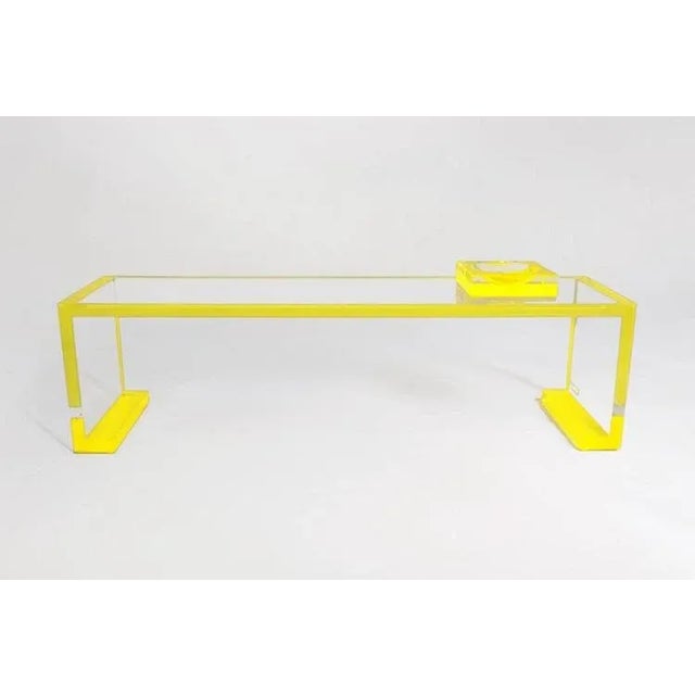 Yellow-Transparent Lucite Console Table For Sale - Image 4 of 6