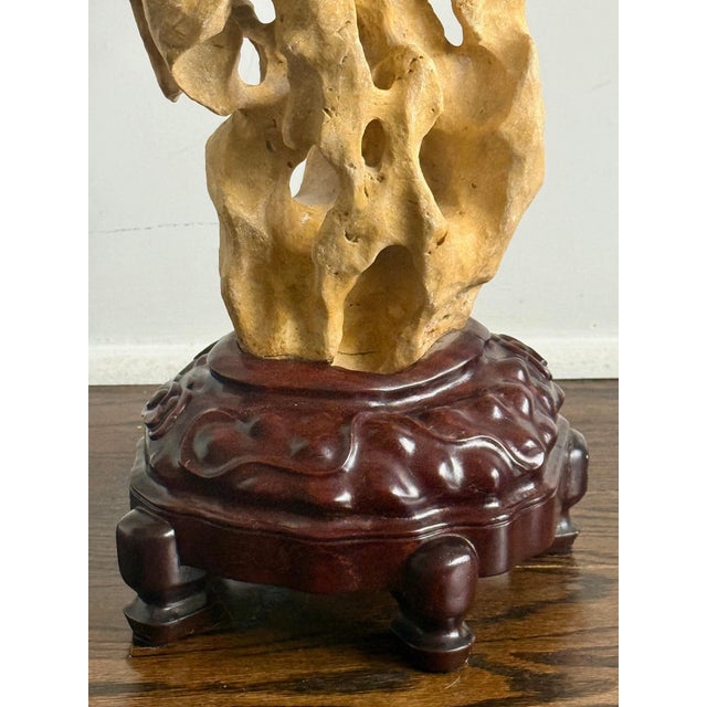 Brown Extraordinary Large Chinese Scholar Rock Yellow Taihu Stone on Wood Stand For Sale - Image 8 of 18