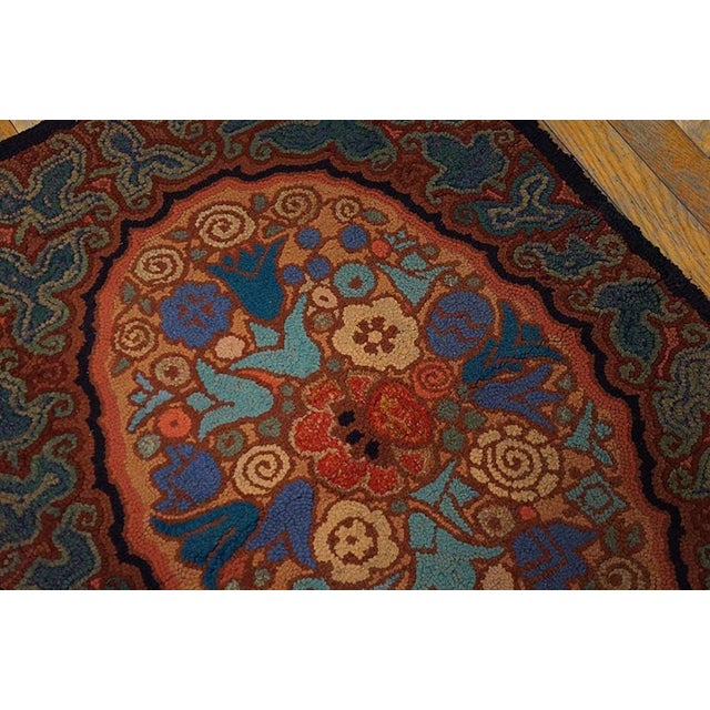 American 1920s Multicolor Floral Folk Art Antique American Hooked Rug 2'6" X 3'6" Handknotted Wool Carpet For Sale - Image 3 of 5