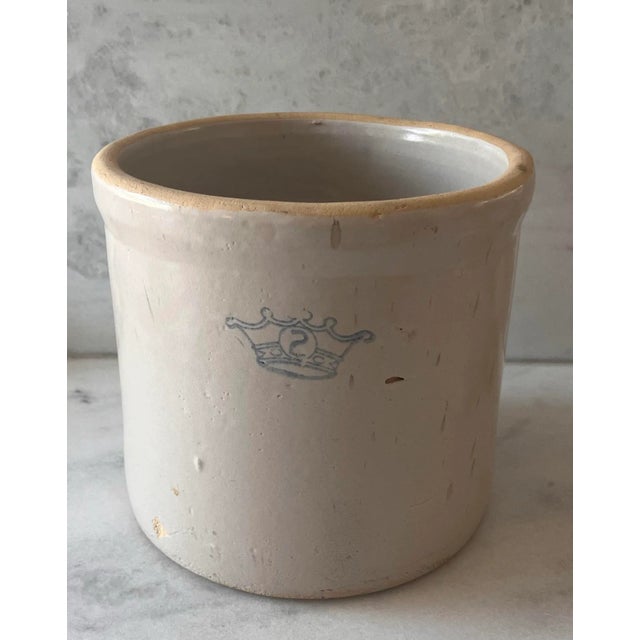 Vintage believed to be Robinson Ransbottom Pottery stoneware /ironstone crock with blue crown stamped 2 gallon. Made in...