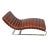 Sculptural handsome chaise lounge rich chestnut-toned leather with a sleek polished chrome frame in a form that feels both...