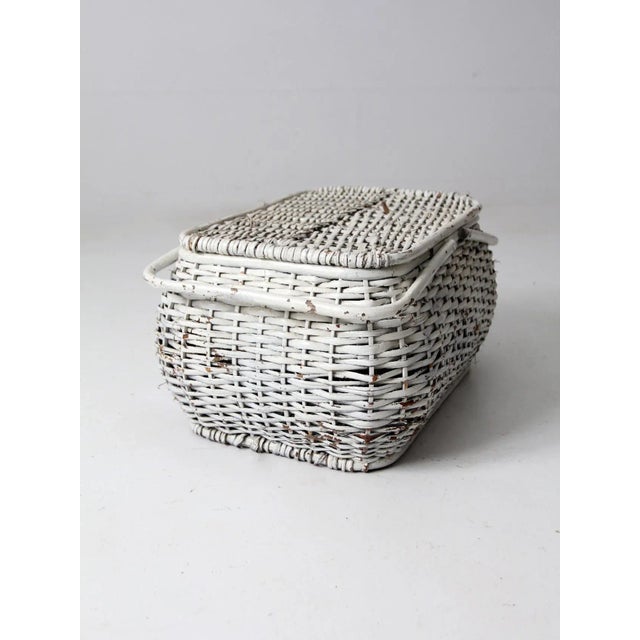 Vintage White Wicker Basket For Sale - Image 4 of 11