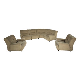 Vintage Beige Velvet Modular Corner Sofa, Italy, 1970s, Set of 6 For Sale