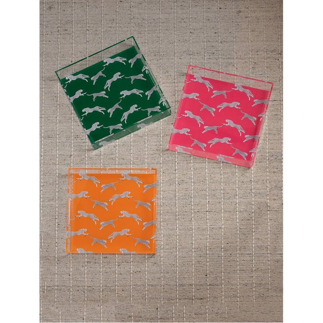 2020s Scalamandre Maison by Port 68 Leaping Cheetah Teal Acrylic Tray For Sale - Image 5 of 5