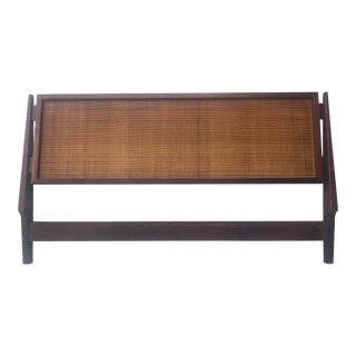 1950s Queen Teak and Cane Headboard For Sale