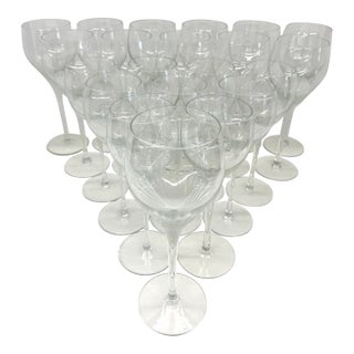 1980s Danish Design Handcrafted Romanian Stemware — Frosted Swirl Optic Wine Goblets (21 PCS / Two Sizes) For Sale