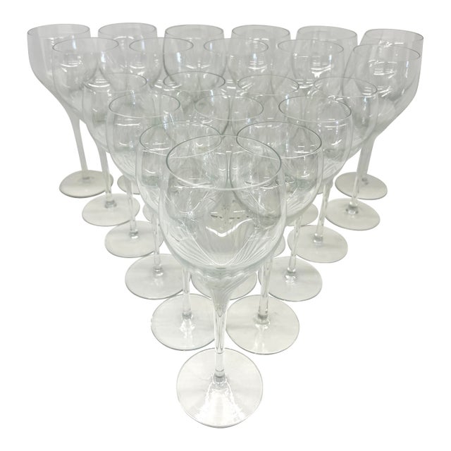 1980s Danish Design Handcrafted Romanian Stemware — Frosted Swirl Optic Wine Goblets (21 PCS / Two Sizes) For Sale