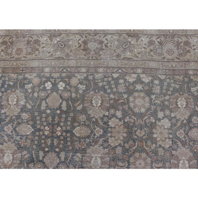 Antique Distressed Tabriz Rug in Teal, Tan, Light Brown 9'8" X 12'5" For Sale - Image 10 of 13