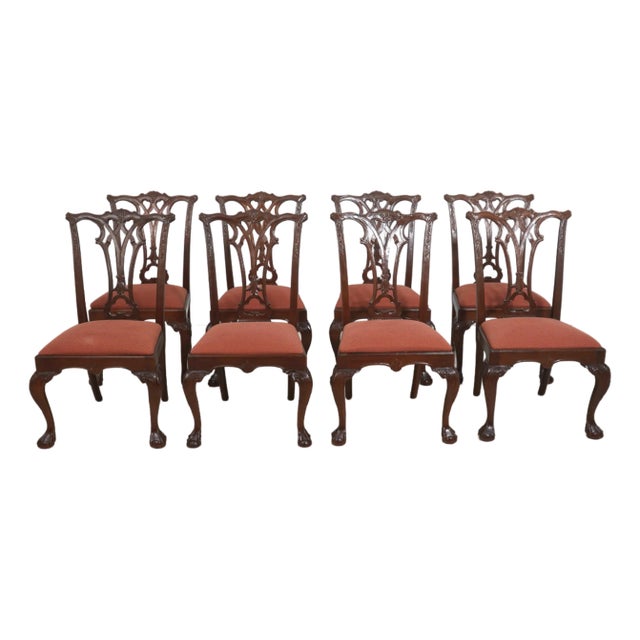 Set of 8 American Drew Chippendale Mahogany Dining Chairs For Sale