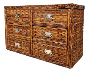 Vintage Woven Rattan Wicker Campaign Dresser