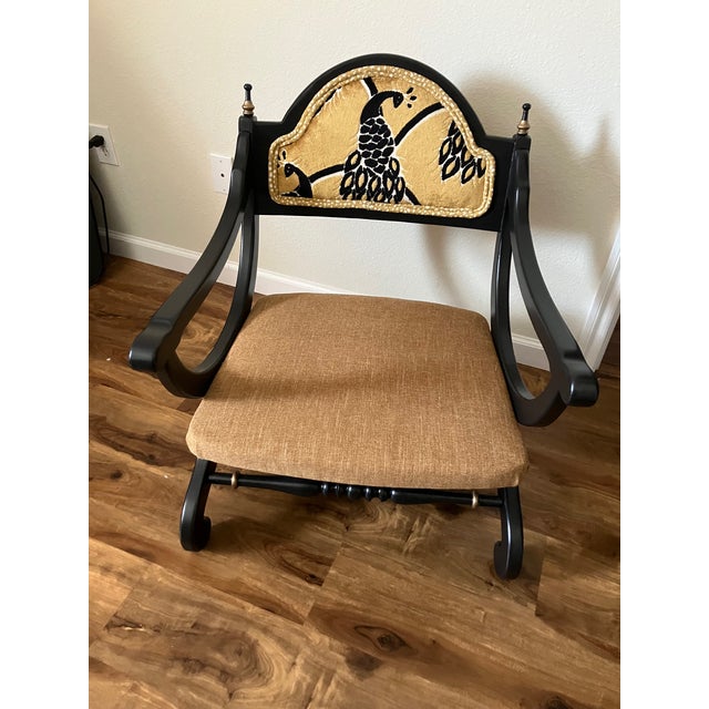 Black Vintage Hollywood Regency Lounge Chair – Gold & Black Designer Upholstery For Sale - Image 8 of 16