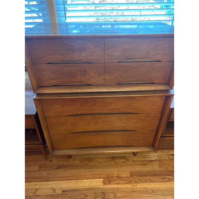 Mid-Century Modern Kent Coffey Elegante Highboy & 2 Wharton Nightstands 1960’s For Sale - Image 3 of 11