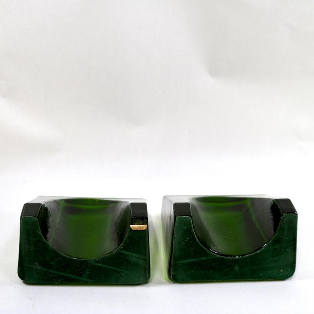 Mid-Century Modern 1960's Shovel Wedge Green Glass Bookends Attributed to Blenko by Wayne Husted-a Pair For Sale - Image 3 of 11