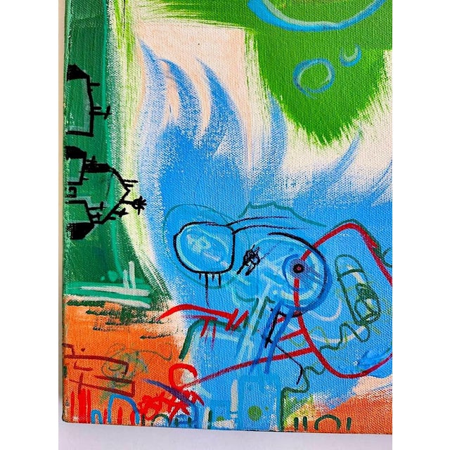 1990s 1990s Vintage Abstract Neo Expressionist Oil on Canvas Painting in the Style of Jean Michel Basquiat For Sale - Image 5 of 12