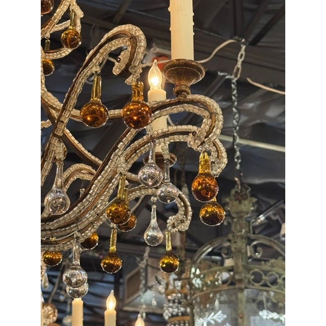 Vintage Italian Beaded and Amber Chandelier For Sale - Image 4 of 11