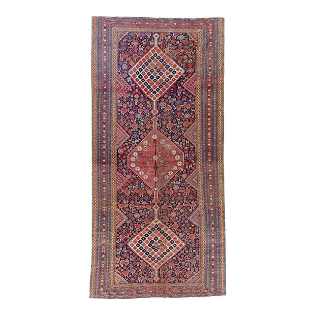 1920s Antique Medallion Geometric Figural Terra Cotta Wool Low Pile Hand-Knotted Rug - 5’7” X 11’9” For Sale