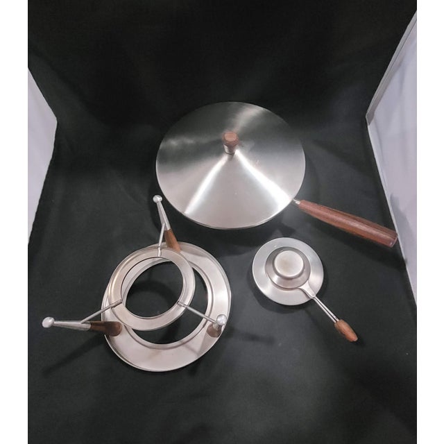Mid-Century Modern Vintage Mid-Century Modern Stainless Steel & Teak Chafing/Fondue Set - 6 Pc For Sale - Image 3 of 17
