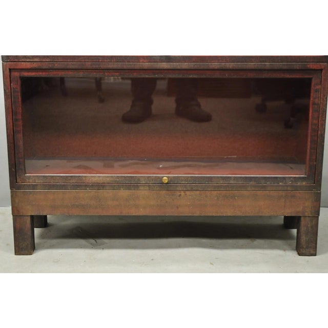 Vintage Industrial Steel Metal Faux Woodgrain Painted Stack Barrister Bookcase For Sale - Image 10 of 18
