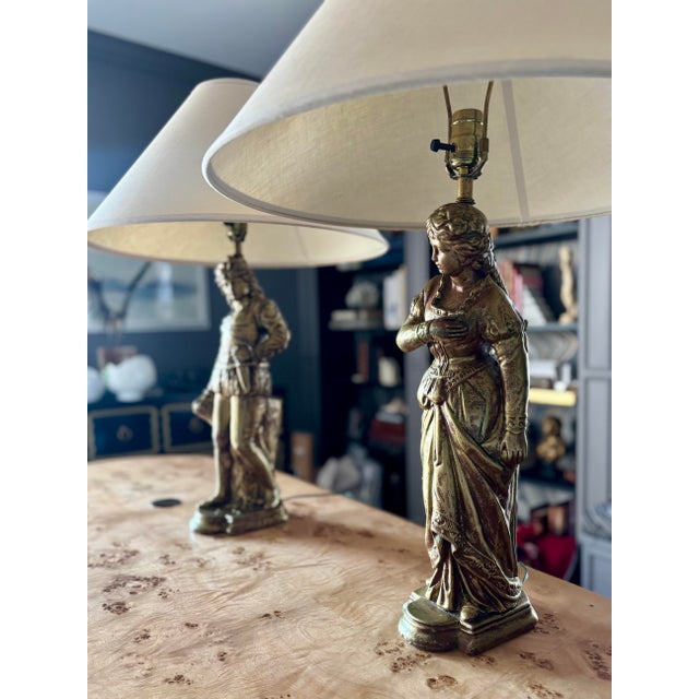 Late 20th Century Figural Gilt Ceramic Lamps With New Shades, a Pair For Sale In Raleigh - Image 6 of 12