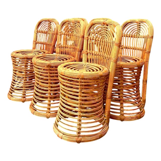 Vintage Rattan Dining Chairs - Set of 6 For Sale