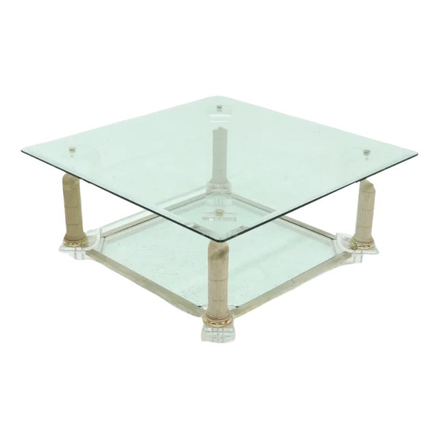 Acrylic Glass & Glass 2-Tier Pedestal Coffee Table, 1980s For Sale