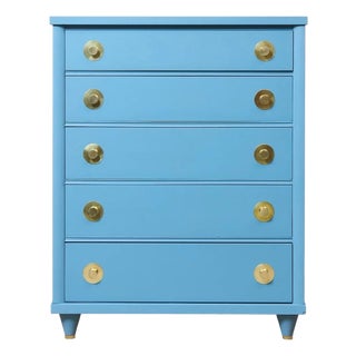 1950’s French Blue Kent Coffey Highboy Dresser For Sale