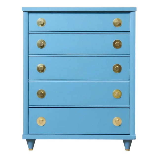 1950’s French Blue Kent Coffey Highboy Dresser For Sale