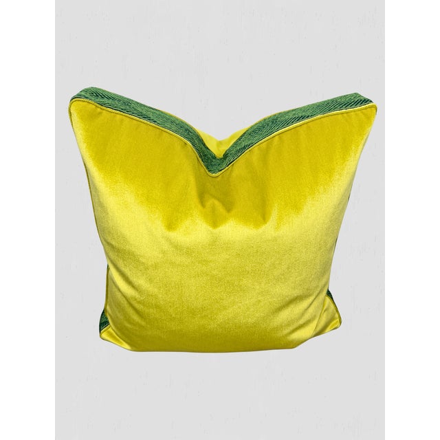 2020s Chartreuse Velvet Box Pillow Pair Cord Green Tape For Sale - Image 5 of 10