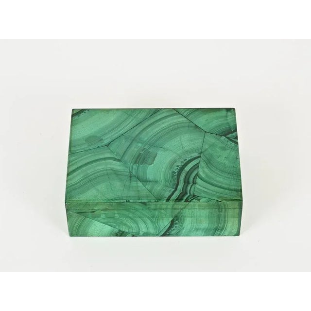 Mid-Century Modern Italian Jewelry Decorative Box in Green Malachite Marble, 1950s For Sale - Image 13 of 14
