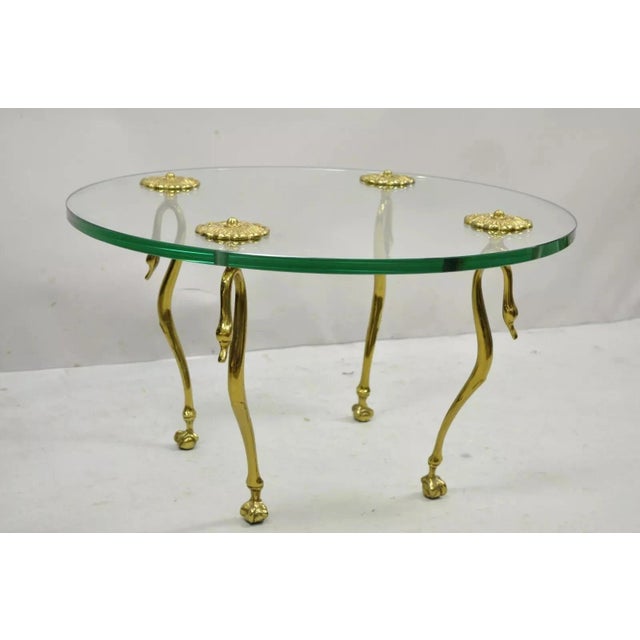 Vintage Regency Maison Jansen Style Brass Swan & Glass Small Round Coffee Table For Sale - Image 11 of 12