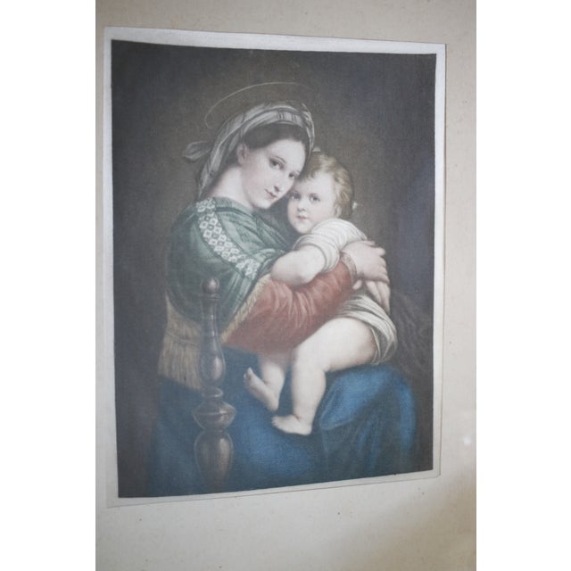 Late 19th C. Antique Silk Print of Madonna Della Seggiola by Raphael in Gold Gilded Wood Frame For Sale - Image 11 of 16